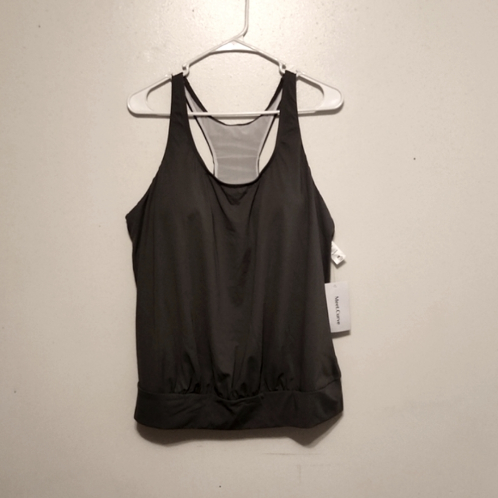 Army Green Racerback Tummy Control Blouson Tankini Top